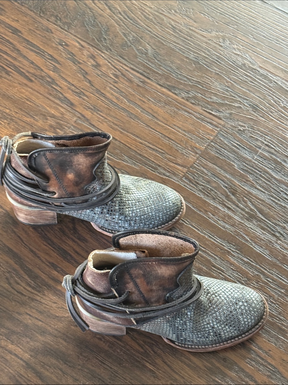 Freebird by Steven Metallic Gray and Distressed Brown Snake-Texture Ankle Boots - Picture 7 of 15